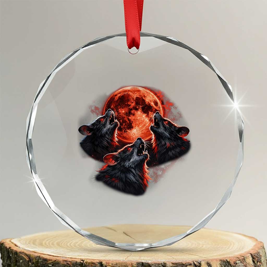 Majestic Three Wolves Howling at Red Blood Moon Graphic Crystal Glass Ornament Wild Nature with Celestial Astronomy TS02 Transparent Glass 3'' Circle Print Your Wear