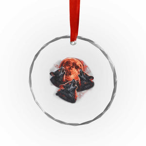 Majestic Three Wolves Howling at Red Blood Moon Graphic Crystal Glass Ornament Wild Nature with Celestial Astronomy TS02 Print Your Wear