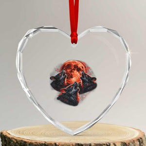 Majestic Three Wolves Howling at Red Blood Moon Graphic Heart Crystal Glass Ornament Wild Nature with Celestial Astronomy TS02 Transparent Glass 3'' Heart Print Your Wear