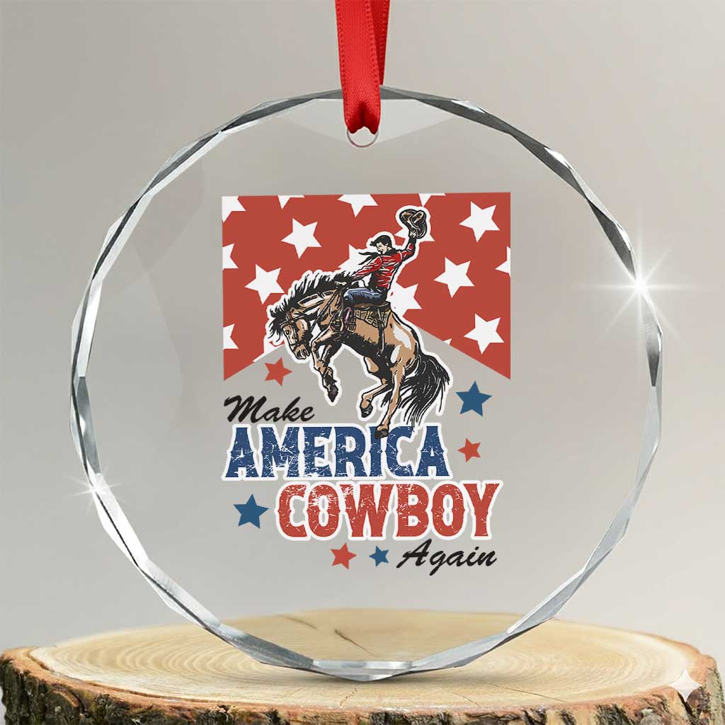 Make America Cowboy Again Patriotic Western Crystal Glass Ornament Bucking Bronco Star Spangled USA Flag Inspired Country TS02 Transparent Glass 3'' Circle Print Your Wear