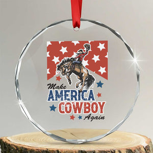 Make America Cowboy Again Patriotic Western Crystal Glass Ornament Bucking Bronco Star Spangled USA Flag Inspired Country TS02 Transparent Glass 3'' Circle Print Your Wear