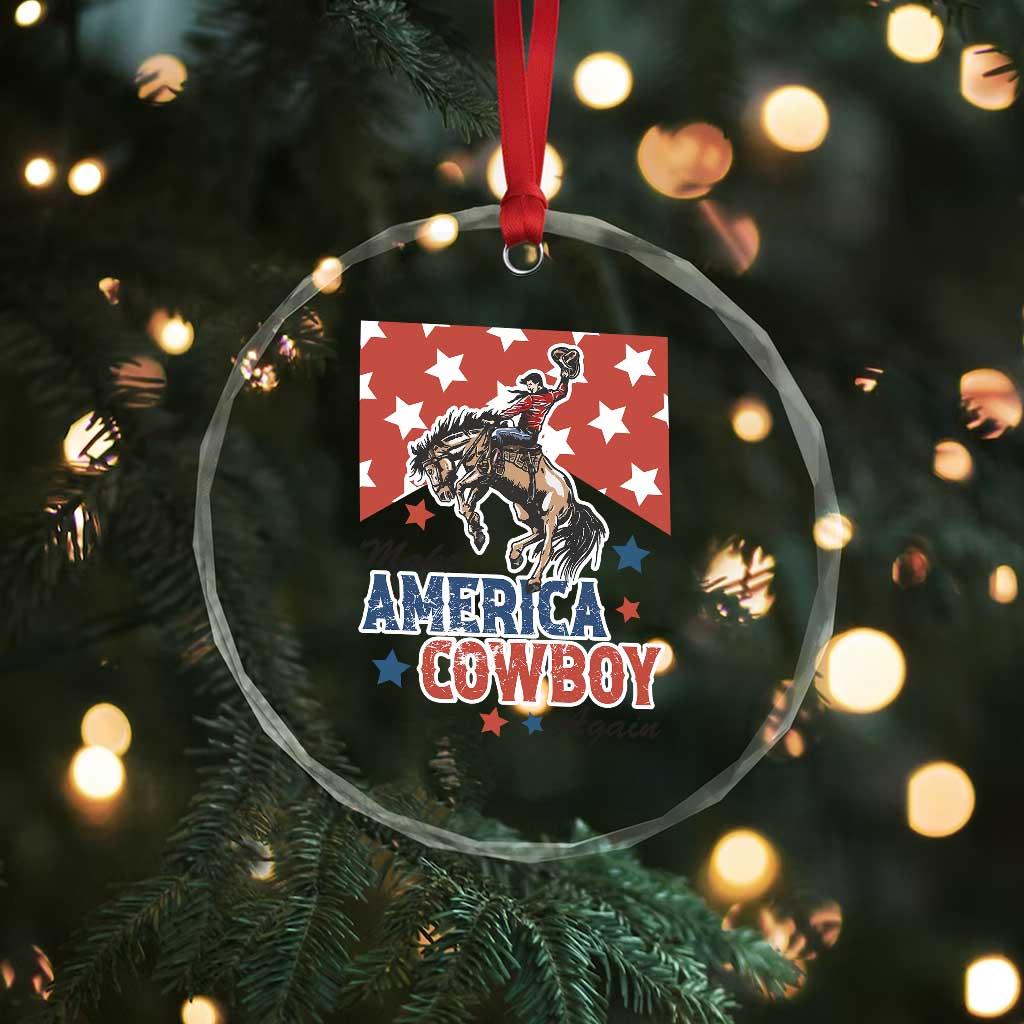 Make America Cowboy Again Patriotic Western Crystal Glass Ornament Bucking Bronco Star Spangled USA Flag Inspired Country TS02 Print Your Wear