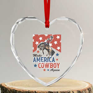 Make America Cowboy Again Patriotic Western Heart Crystal Glass Ornament Bucking Bronco Star Spangled USA Flag Inspired Country TS02 Transparent Glass 3'' Heart Print Your Wear