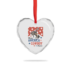 Make America Cowboy Again Patriotic Western Heart Crystal Glass Ornament Bucking Bronco Star Spangled USA Flag Inspired Country TS02 Print Your Wear