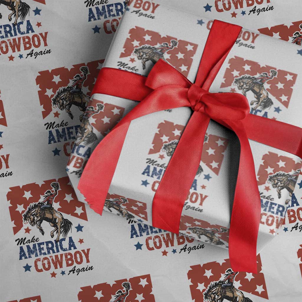 Make America Cowboy Again Patriotic Western Wrapping Paper Roll Bucking Bronco Star Spangled USA Flag Inspired Country TS02 White Print Your Wear