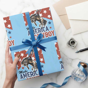 Make America Cowboy Again Patriotic Western Wrapping Paper Roll Bucking Bronco Star Spangled USA Flag Inspired Country TS02 Light Blue Print Your Wear