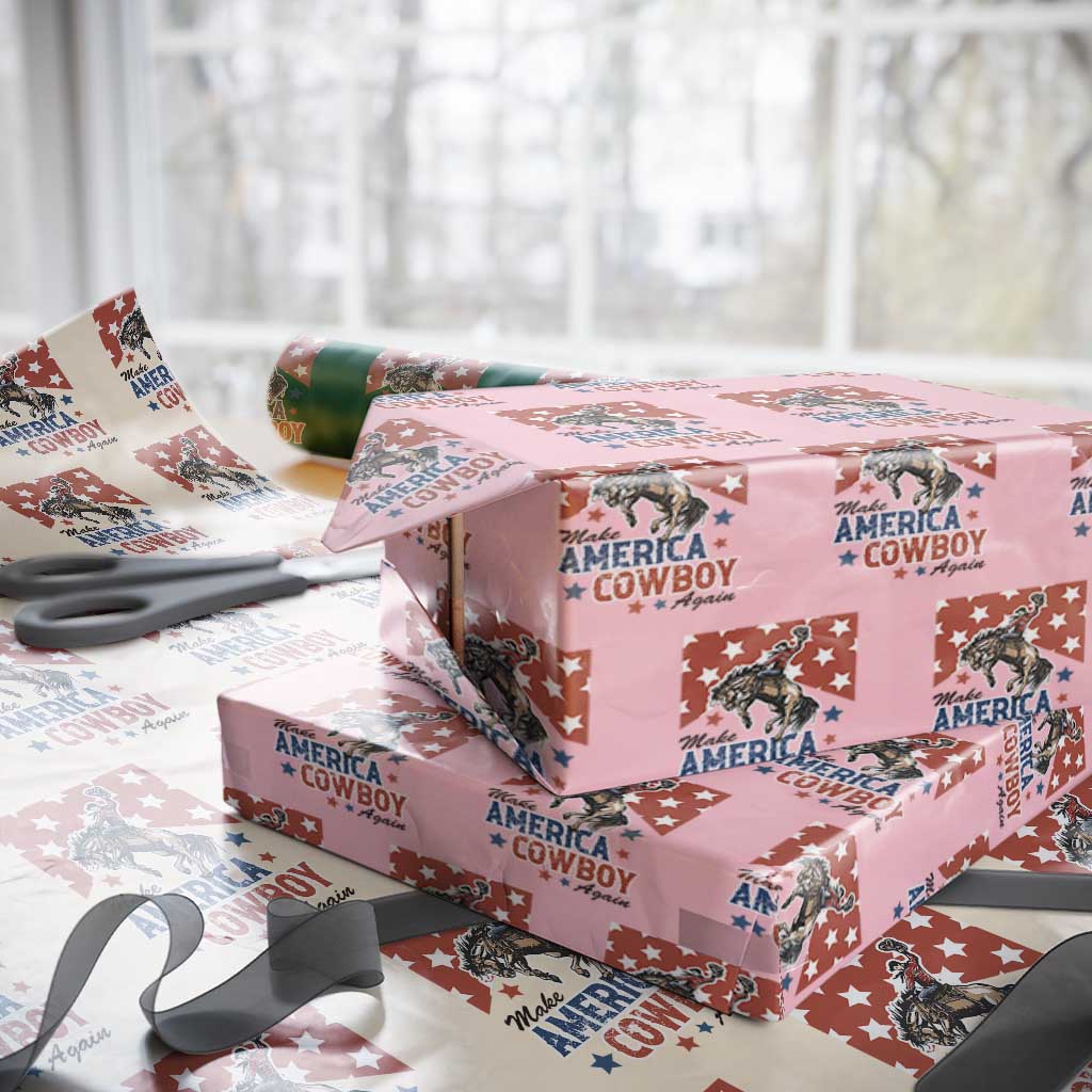 Make America Cowboy Again Patriotic Western Wrapping Paper Roll Bucking Bronco Star Spangled USA Flag Inspired Country TS02 Light Pink Print Your Wear