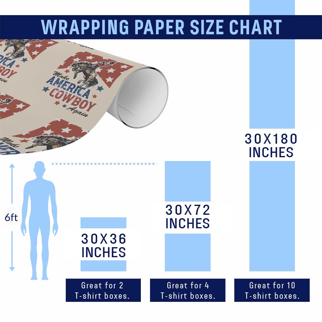 Make America Cowboy Again Patriotic Western Wrapping Paper Roll Bucking Bronco Star Spangled USA Flag Inspired Country TS02 Print Your Wear