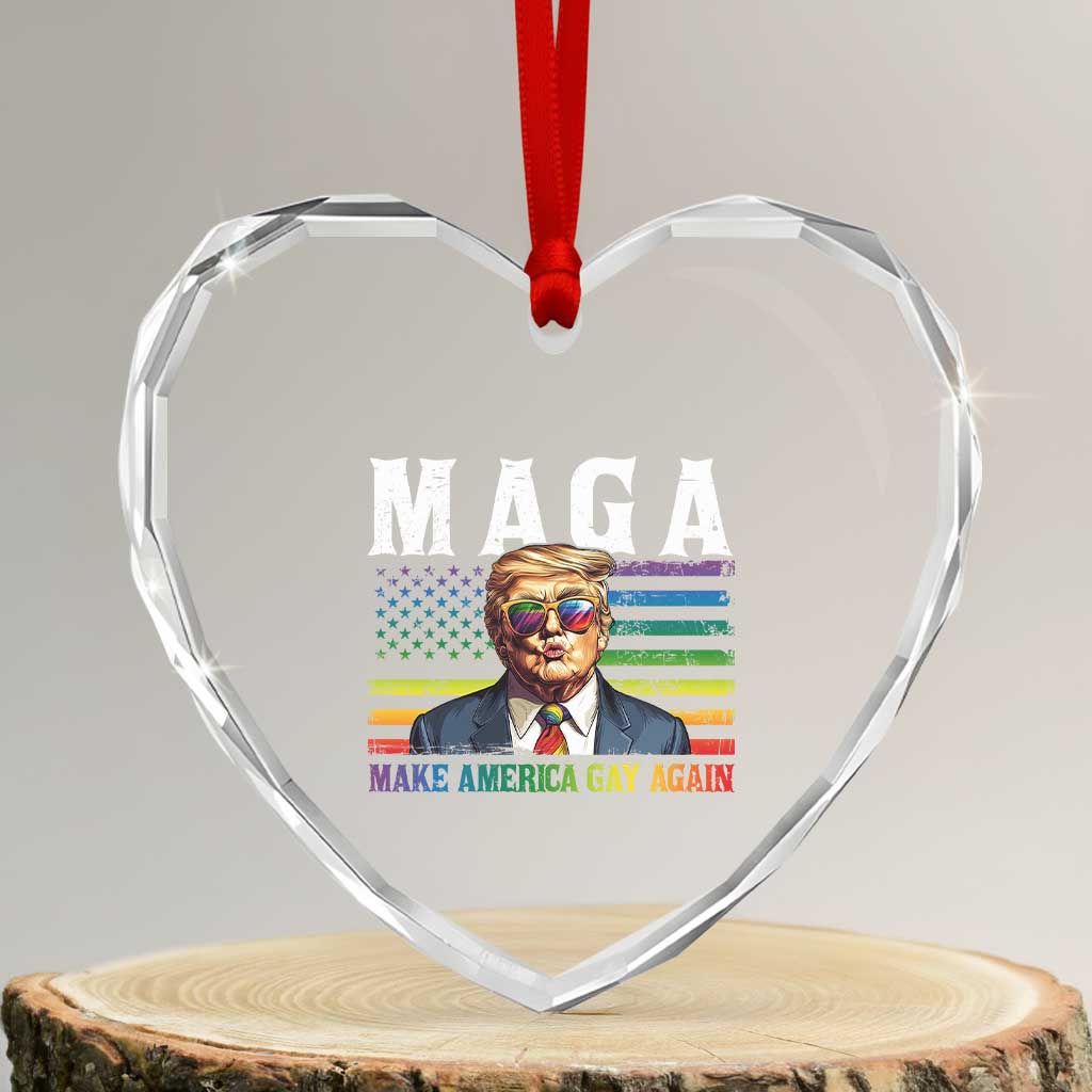 Make America Gay Again Heart Crystal Glass Ornament LGBTQ Political Satire