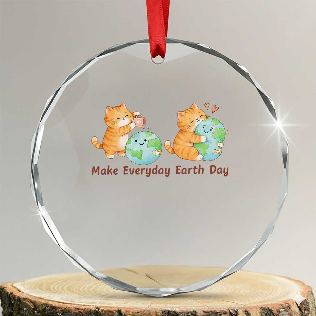 Make Everyday Earth Day Crystal Glass Ornament Cute Cat Healing Planet Earth TS12 Transparent Glass 3'' Circle Print Your Wear