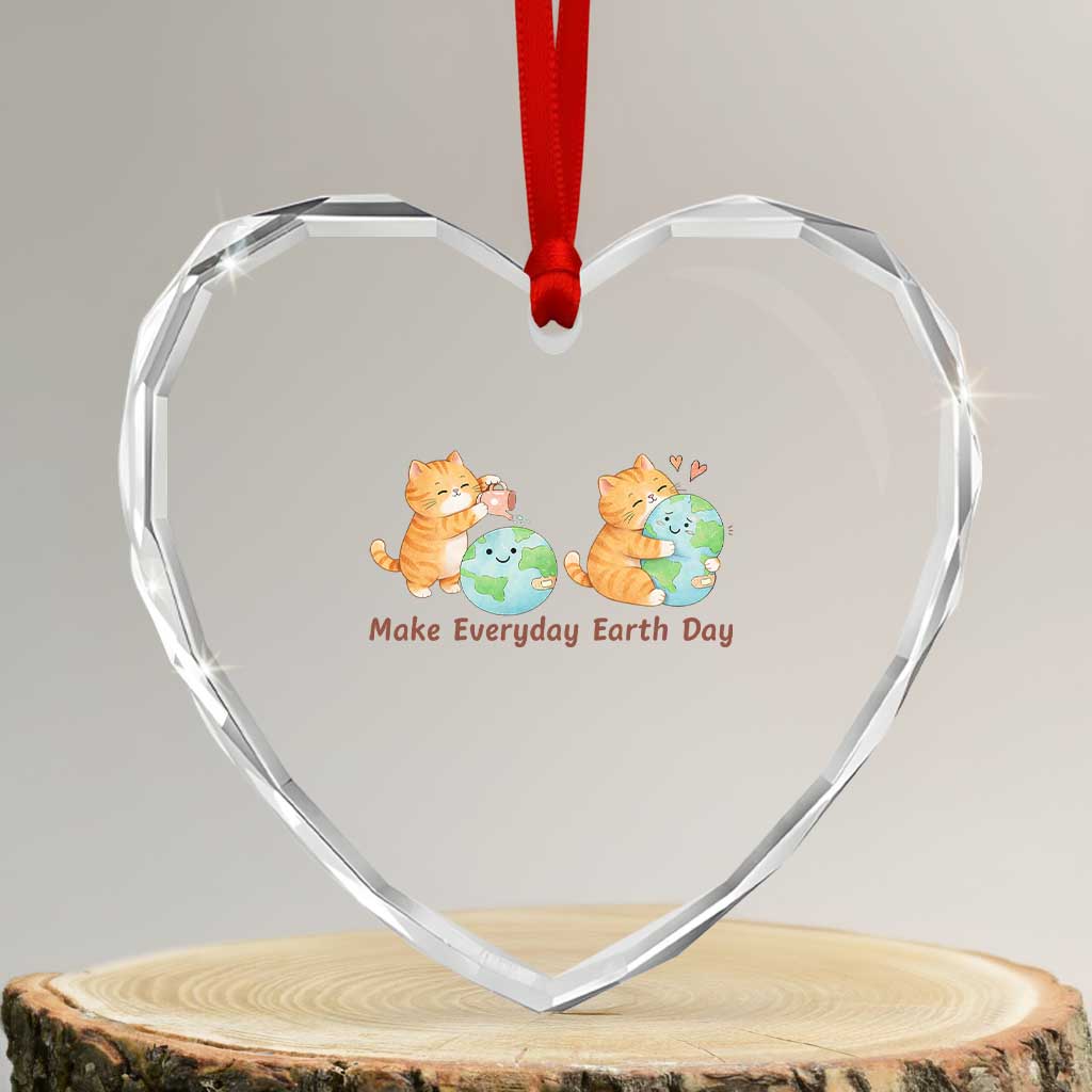 Make Everyday Earth Day Heart Crystal Glass Ornament Cute Cat Healing Planet Earth TS12 Transparent Glass 3'' Heart Print Your Wear