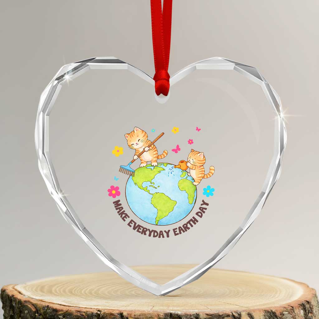 Make Everyday Earth Day Heart Crystal Glass Ornament Funny Cat Lover Gift TS12 Transparent Glass 3'' Heart Print Your Wear