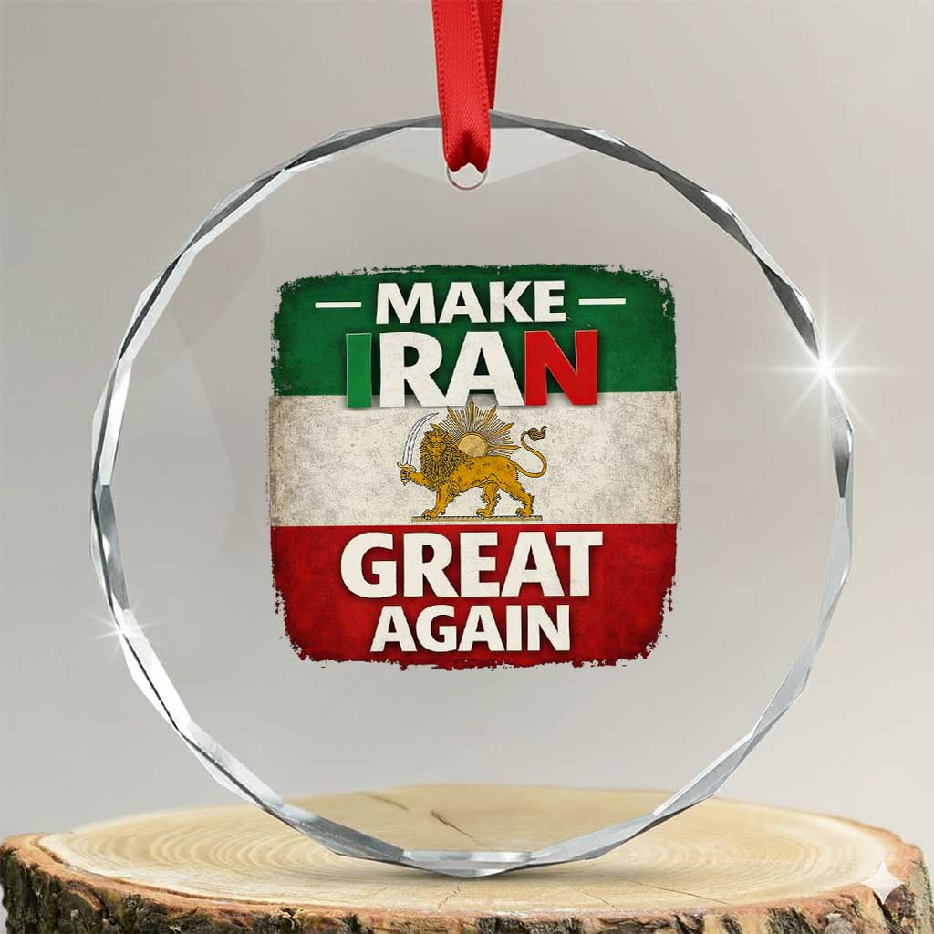 Make Iran Great Again Crystal Glass Ornament MIGA Vintage Persian Lion Flag TS11 Transparent Glass 3'' Circle Print Your Wear