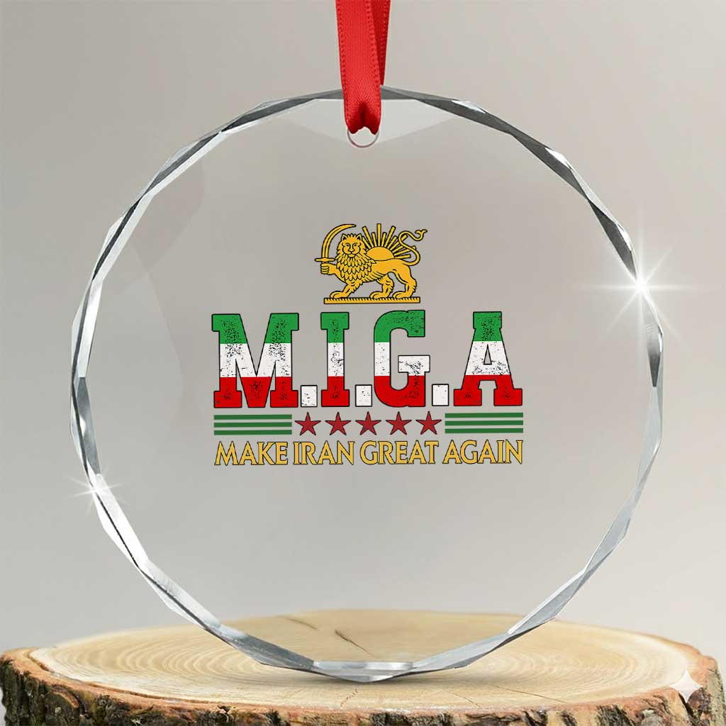 Make Iran Great Again Patriotic MIGA Crystal Glass Ornament Lion and Sun Persian Flag Freedom Iranian Revolution TS02 Transparent Glass 3'' Circle Print Your Wear