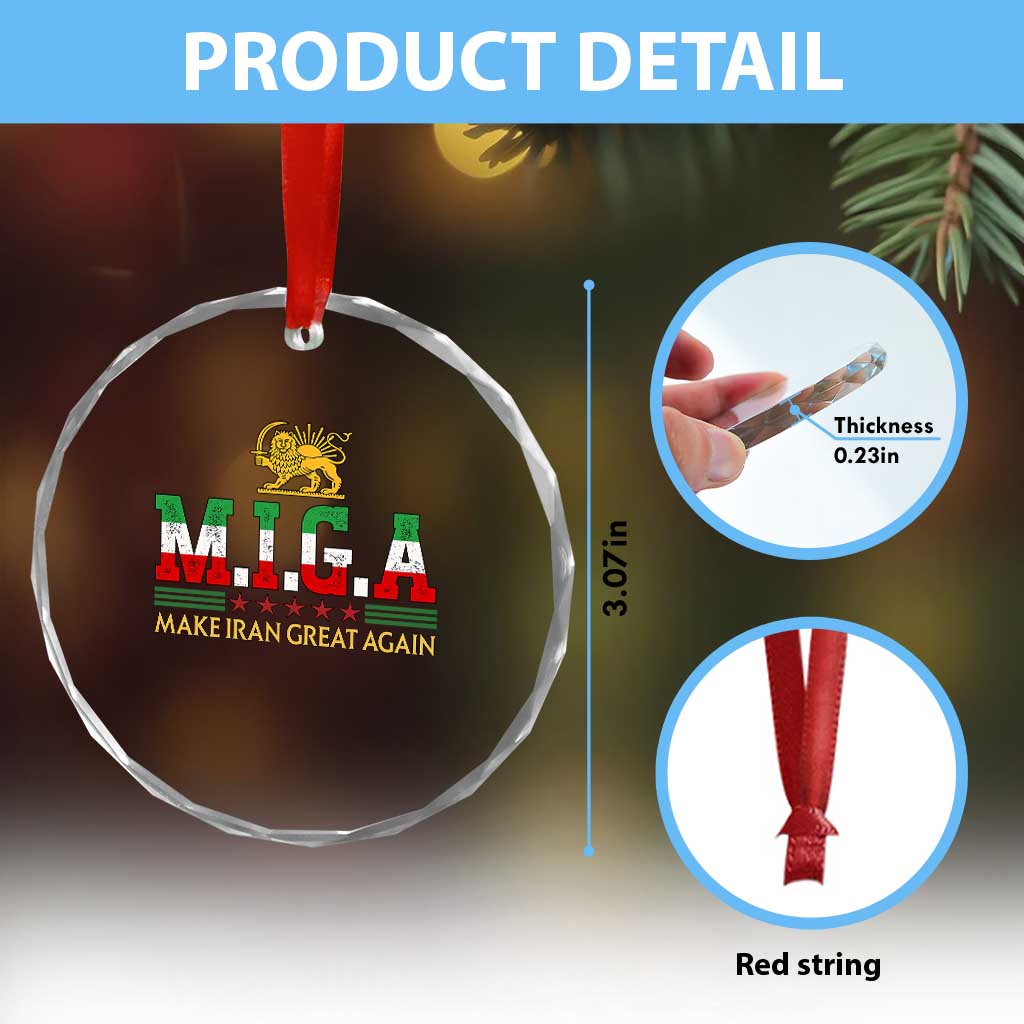 Make Iran Great Again Patriotic MIGA Crystal Glass Ornament Lion and Sun Persian Flag Freedom Iranian Revolution TS02 Print Your Wear