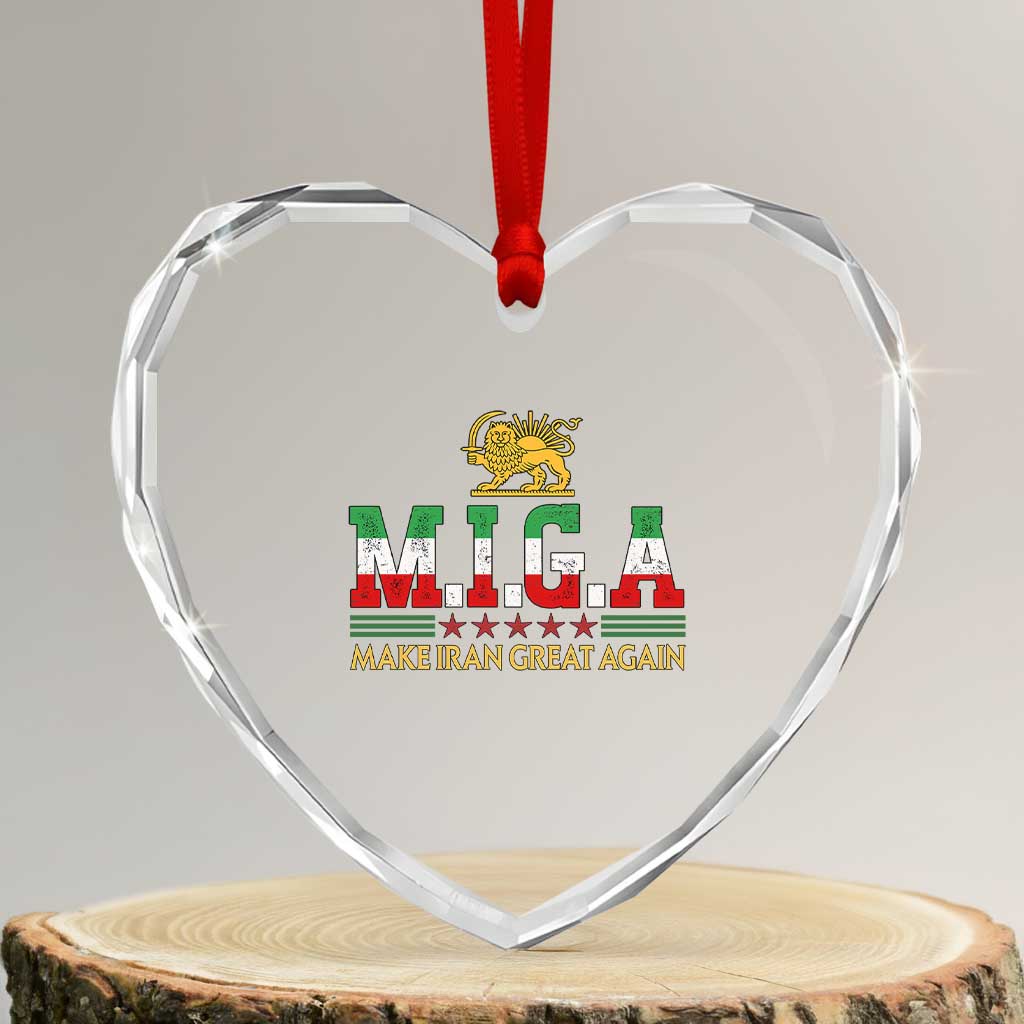 Make Iran Great Again Patriotic MIGA Heart Crystal Glass Ornament Lion and Sun Persian Flag Freedom Iranian Revolution TS02 Transparent Glass 3'' Heart Print Your Wear
