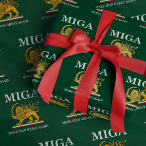 Make Iran Great Again Patriotic MIGA Wrapping Paper Roll Lion and Sun Iranian Revolution Freedom Supporters TS02 Green Print Your Wear