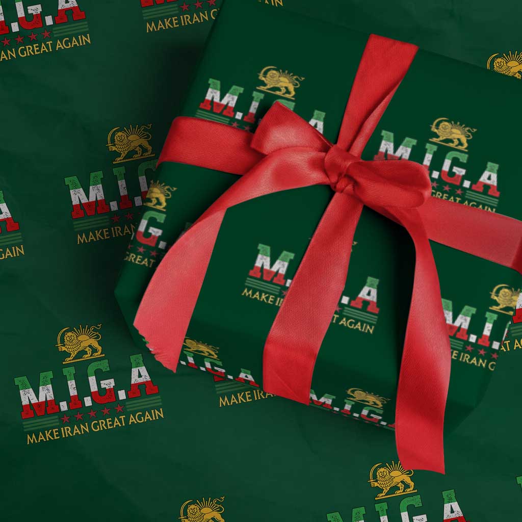 Make Iran Great Again Patriotic MIGA Wrapping Paper Roll Lion and Sun Persian Flag Freedom Iranian Revolution TS02 Green Print Your Wear