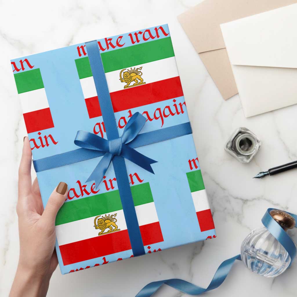 Make Iran Great Again Wrapping Paper Roll Vintage Lion and Sun Flag Patriotic Iranian Pride TS02 Light Blue Print Your Wear