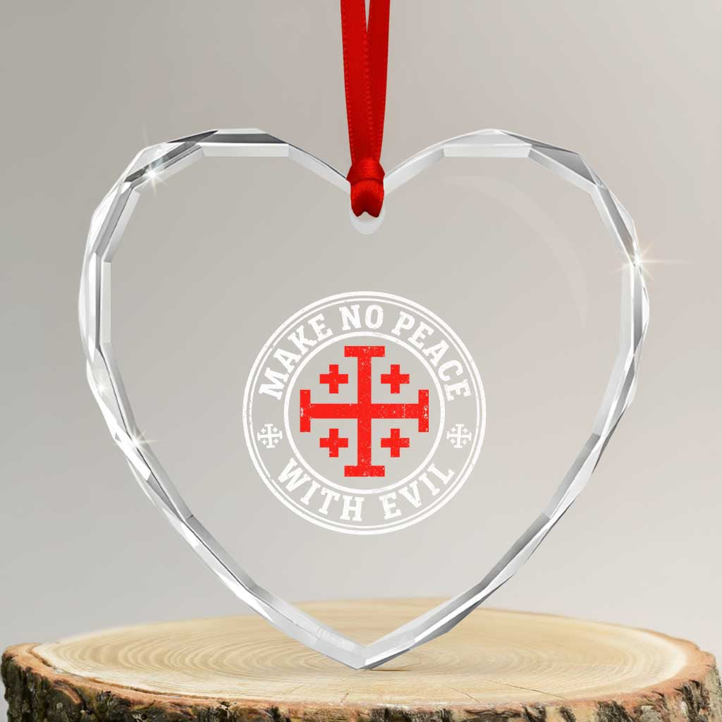 Make No Peace With Evil Jerusalem Cross Heart Crystal Glass Ornament Christian Warrior Crusader Emblem Graphic TS02 Transparent Glass 3'' Heart Print Your Wear