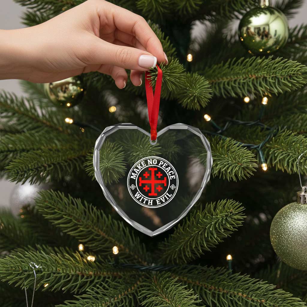 Make No Peace With Evil Jerusalem Cross Heart Crystal Glass Ornament Christian Warrior Crusader Emblem Graphic