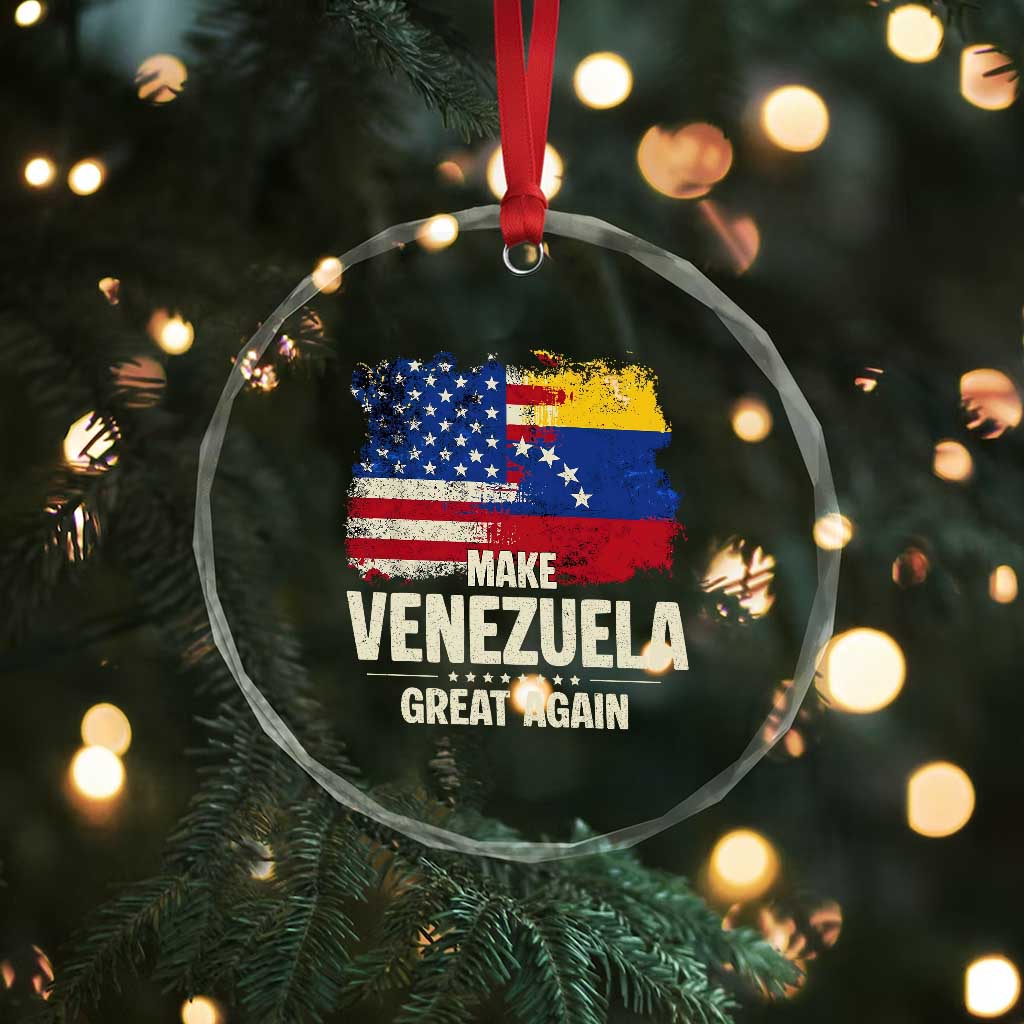 Make Venezuela Great Again Crystal Glass Ornament Distressed US and Venezuela Flag Unity TS02 Print Your Wear