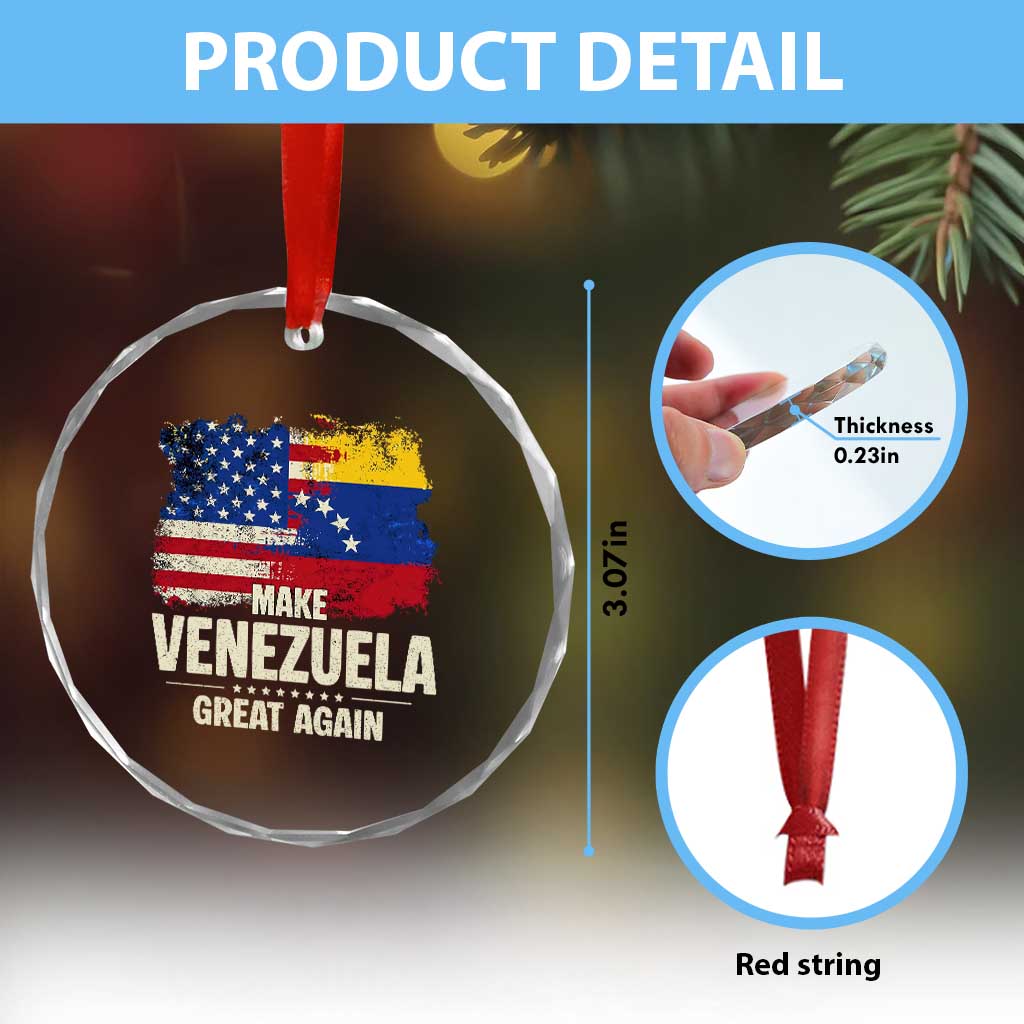 Make Venezuela Great Again Crystal Glass Ornament Distressed US and Venezuela Flag Unity TS02 Print Your Wear