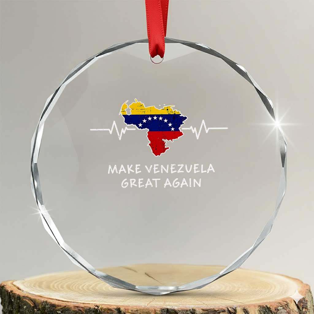 Make Venezuela Great Again Crystal Glass Ornament Patriotic Support Heartbeat Distressed Map Graphic TS02 Transparent Glass 3'' Circle Print Your Wear