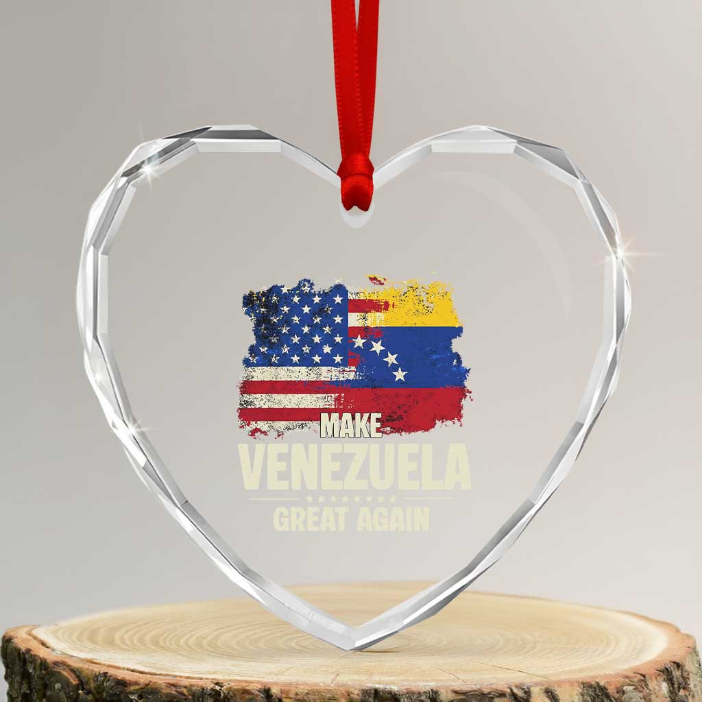 Make Venezuela Great Again Heart Crystal Glass Ornament Distressed US and Venezuela Flag Unity TS02 Transparent Glass 3'' Heart Print Your Wear
