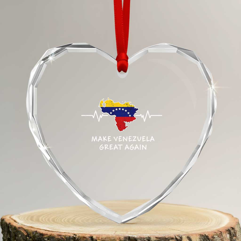Make Venezuela Great Again Heart Crystal Glass Ornament Patriotic Support Heartbeat Distressed Map Graphic TS02 Transparent Glass 3'' Heart Print Your Wear