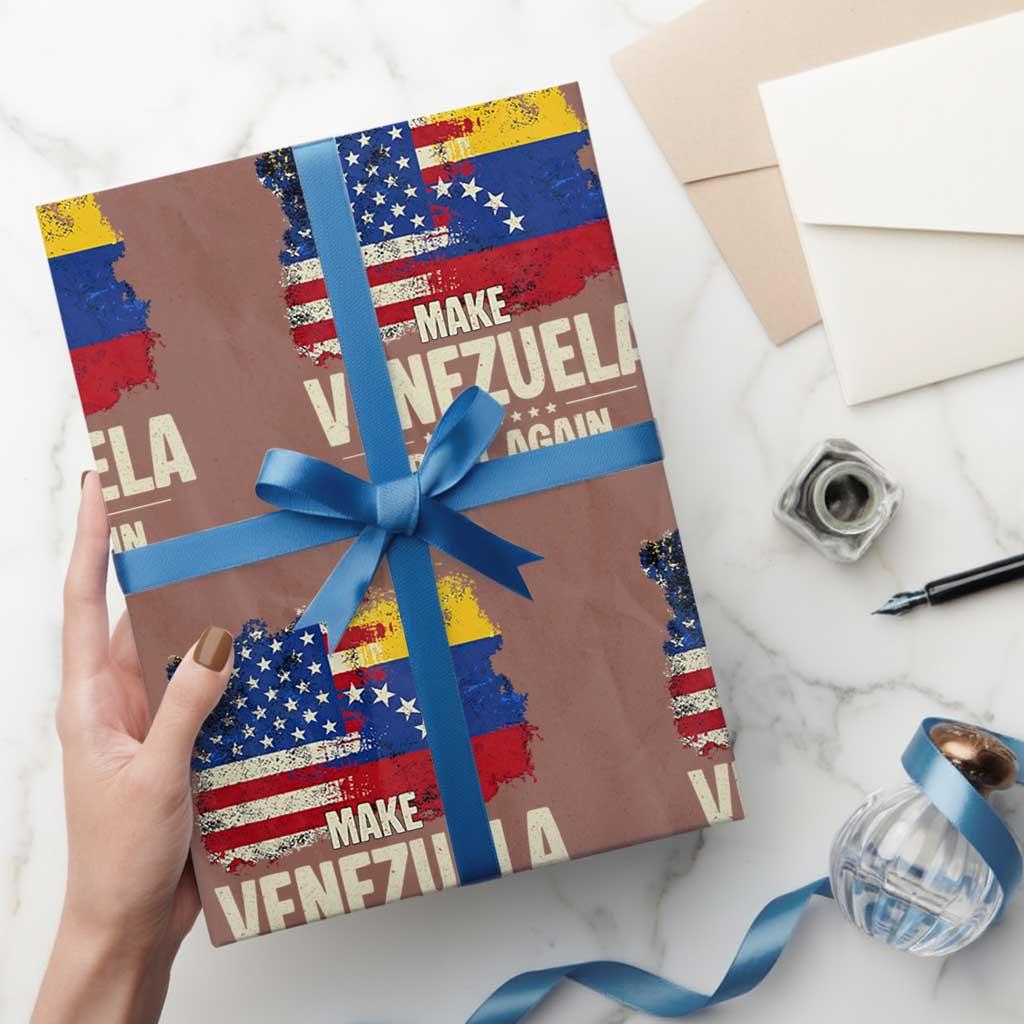 Make Venezuela Great Again Wrapping Paper Roll Distressed US and Venezuela Flag Unity TS02 Mocha Print Your Wear