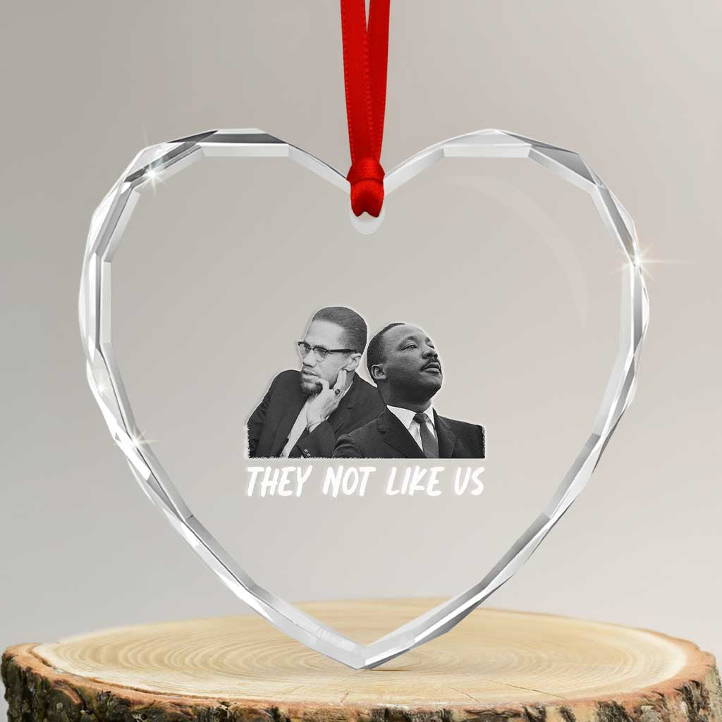 Malcolm X and MLK Heart Crystal Glass Ornament They Not Like Us TS02 Transparent Glass 3'' Heart Print Your Wear