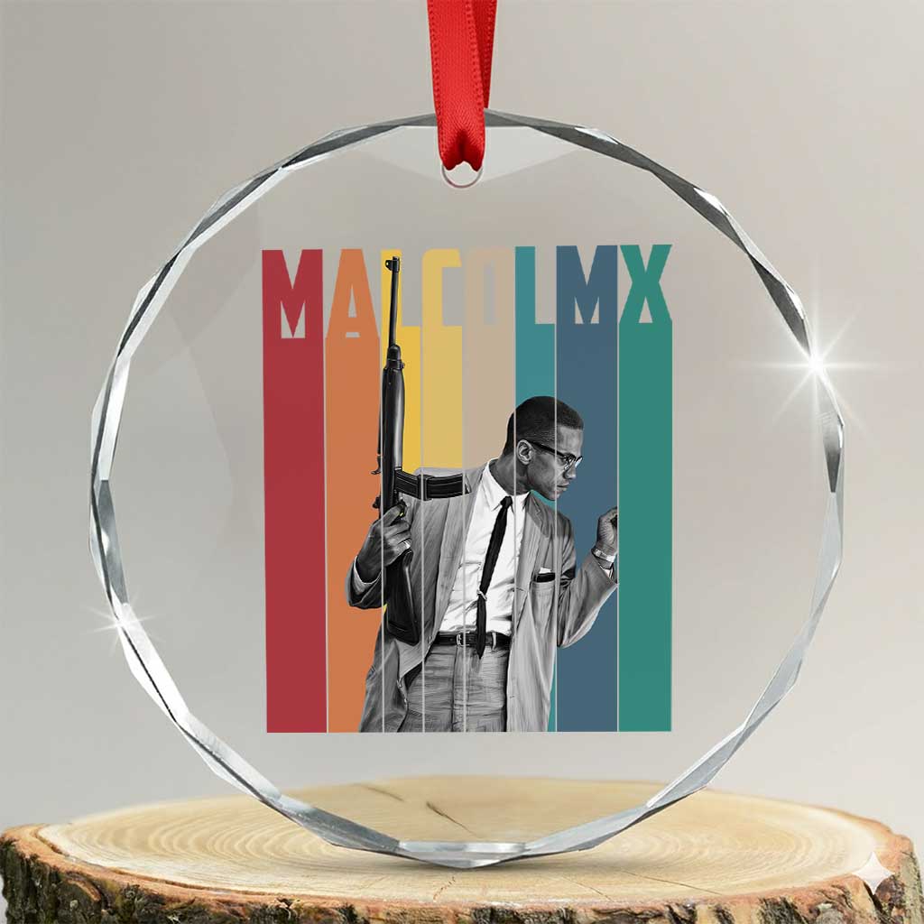 Malcolm X Crystal Glass Ornament Retro Portrait Black Empowerment Heritage Gift TS12 Transparent Glass 3'' Circle Print Your Wear