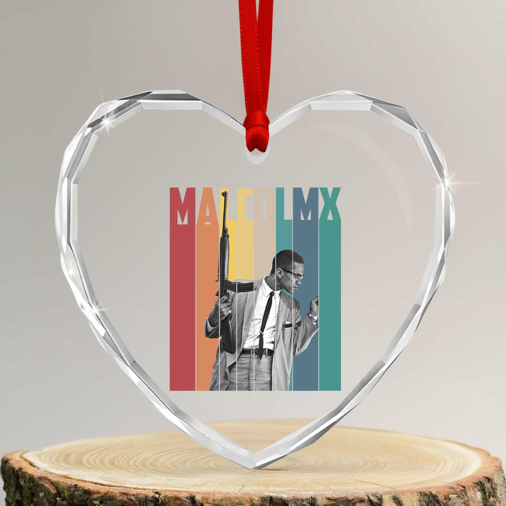 Malcolm X Heart Crystal Glass Ornament Retro Portrait Black Empowerment Heritage Gift TS12 Transparent Glass 3'' Heart Print Your Wear