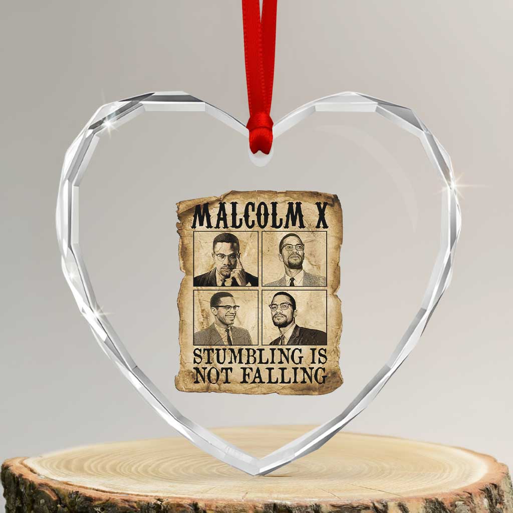 Malcolm X Heart Crystal Glass Ornament Stumbling Is Not Falling Historical Poster TS12 Transparent Glass 3'' Heart Print Your Wear