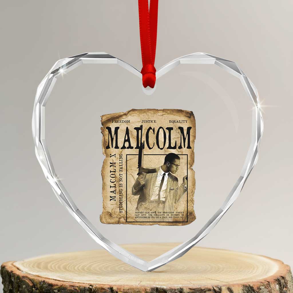 Malcolm X Historical Newspaper Heart Crystal Glass Ornament Stumbling Is Not Falling Black History TS12 Transparent Glass 3'' Heart Print Your Wear