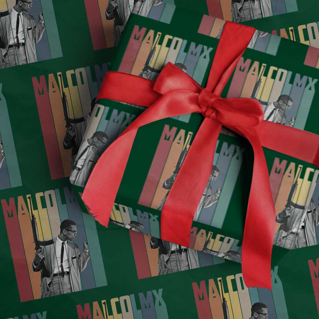 Malcolm X Wrapping Paper Roll Retro Portrait Black Empowerment Heritage Gift TS12 Green Print Your Wear