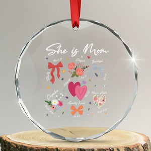 Mama Christian Religious Crystal Glass Ornament She Is Mom Mother's Day Jesus Flowers Bow TS11 Transparent Glass 3'' Circle Print Your Wear