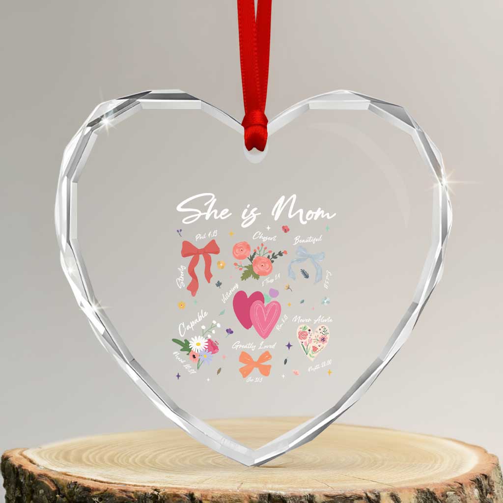Mama Christian Religious Heart Crystal Glass Ornament She Is Mom Mother's Day Jesus Flowers Bow TS11 Transparent Glass 3'' Heart Print Your Wear