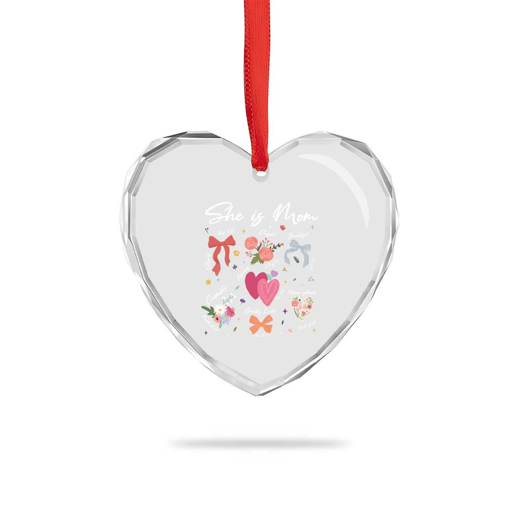 Mama Christian Religious Heart Crystal Glass Ornament She Is Mom Mother's Day Jesus Flowers Bow TS11 Print Your Wear