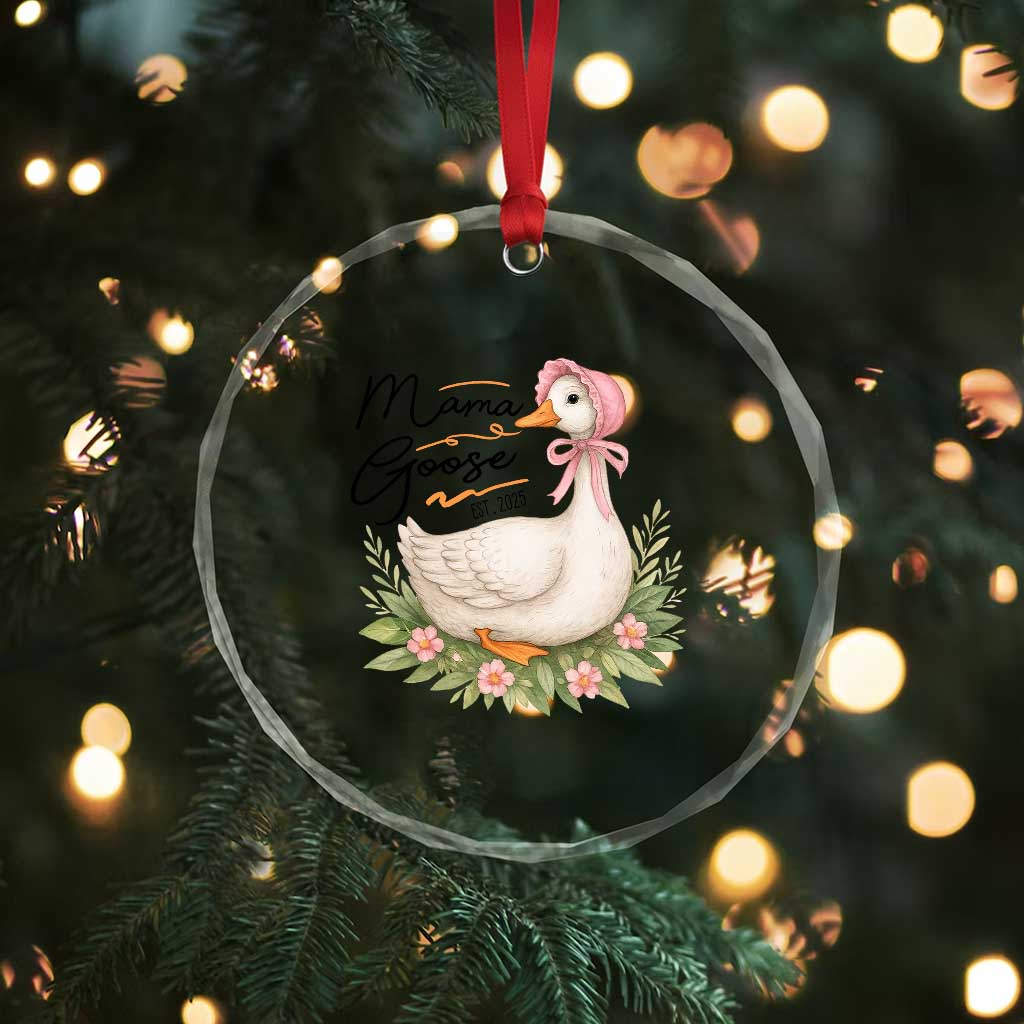 Mama Goose Est 2025 Crystal Glass Ornament Retro New Mom Mothers Day TS02 Print Your Wear