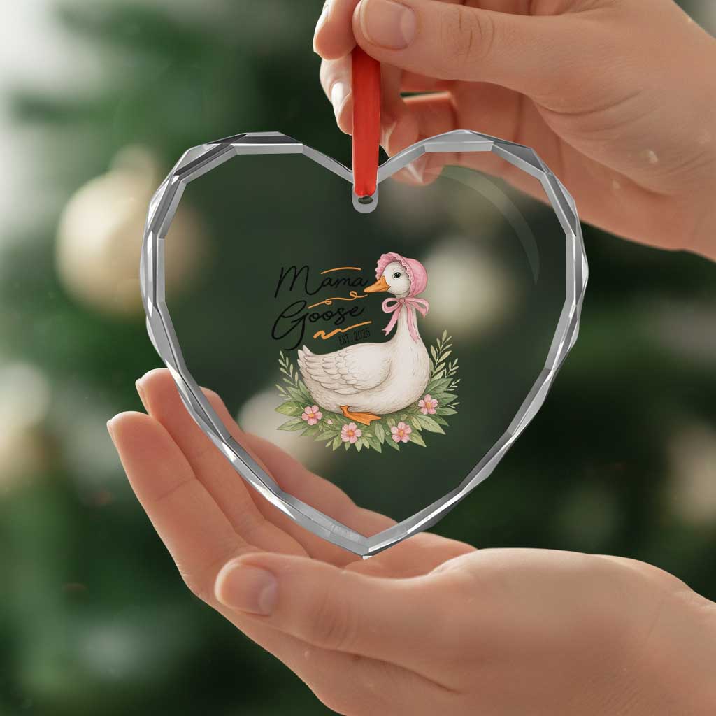 Mama Goose Est 2025 Heart Crystal Glass Ornament Retro New Mom Mothers Day TS02 Print Your Wear