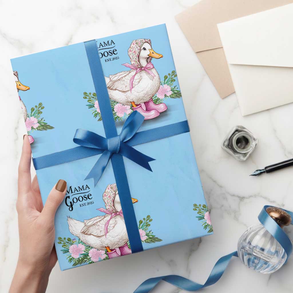 Mama Goose Est 2025 Wrapping Paper Roll Vintage New Mom Mothers Day TS02 Light Blue Print Your Wear