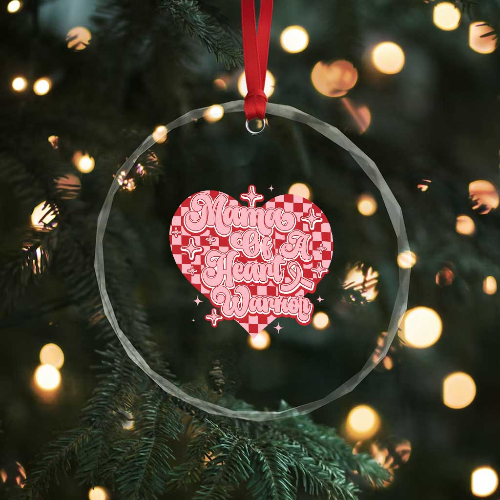 Mama Of A Heart Warrior Crystal Glass Ornament CHD Awareness Retro Red Checkered Heart TS11 Print Your Wear