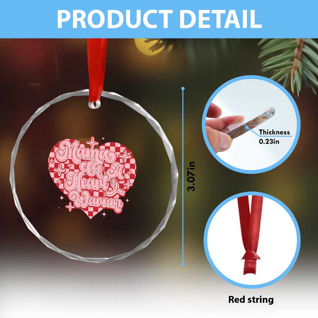 Mama Of A Heart Warrior Crystal Glass Ornament CHD Awareness Retro Red Checkered Heart TS11 Print Your Wear