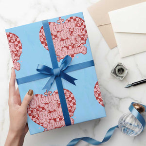 Mama Of A Heart Warrior Wrapping Paper Roll CHD Awareness Retro Red Checkered Heart TS11 Light Blue Print Your Wear