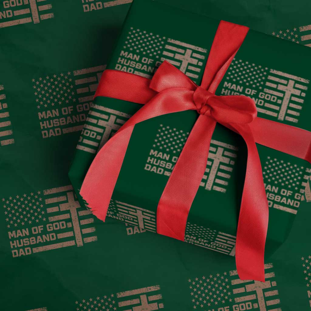 Man of God Husband Dad Christian Dad Father's Day Wrapping Paper Roll Vintage American Flag TS11 Green Print Your Wear