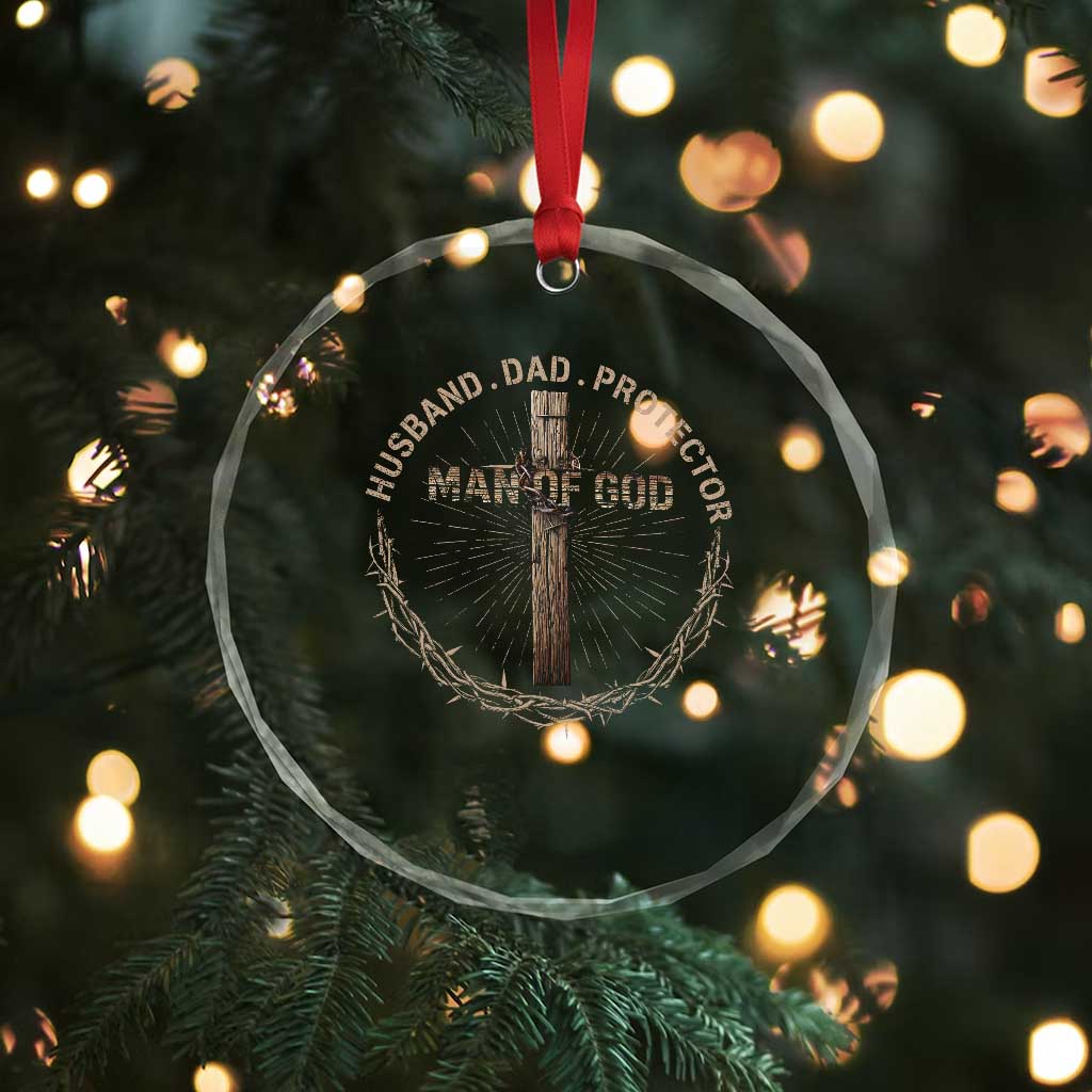 Man Of God Husband Dad Protector Crystal Glass Ornament Christian Dad Vintage Jesus Cross TS11 Print Your Wear