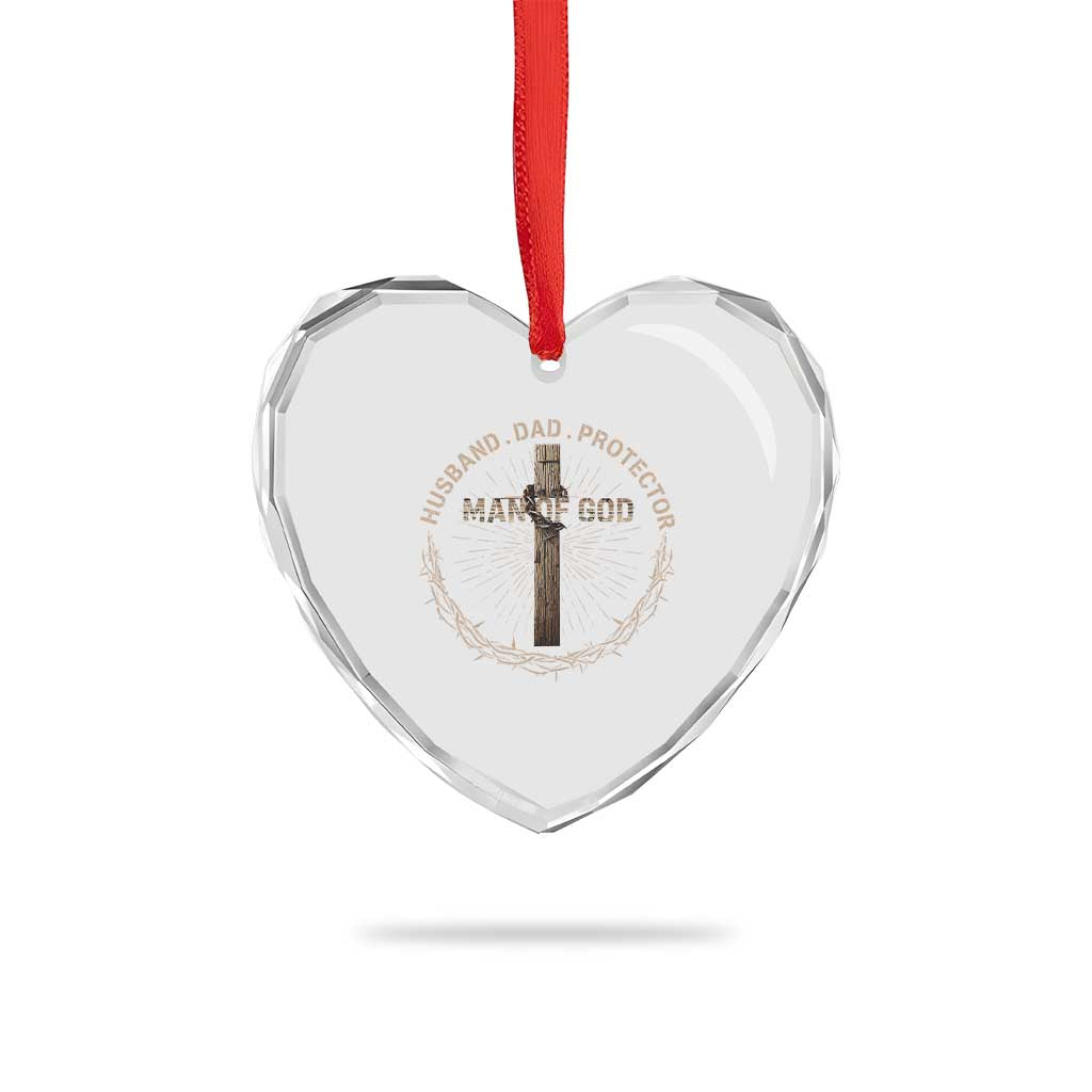 Man Of God Husband Dad Protector Heart Crystal Glass Ornament Christian Dad Vintage Jesus Cross TS11 Print Your Wear