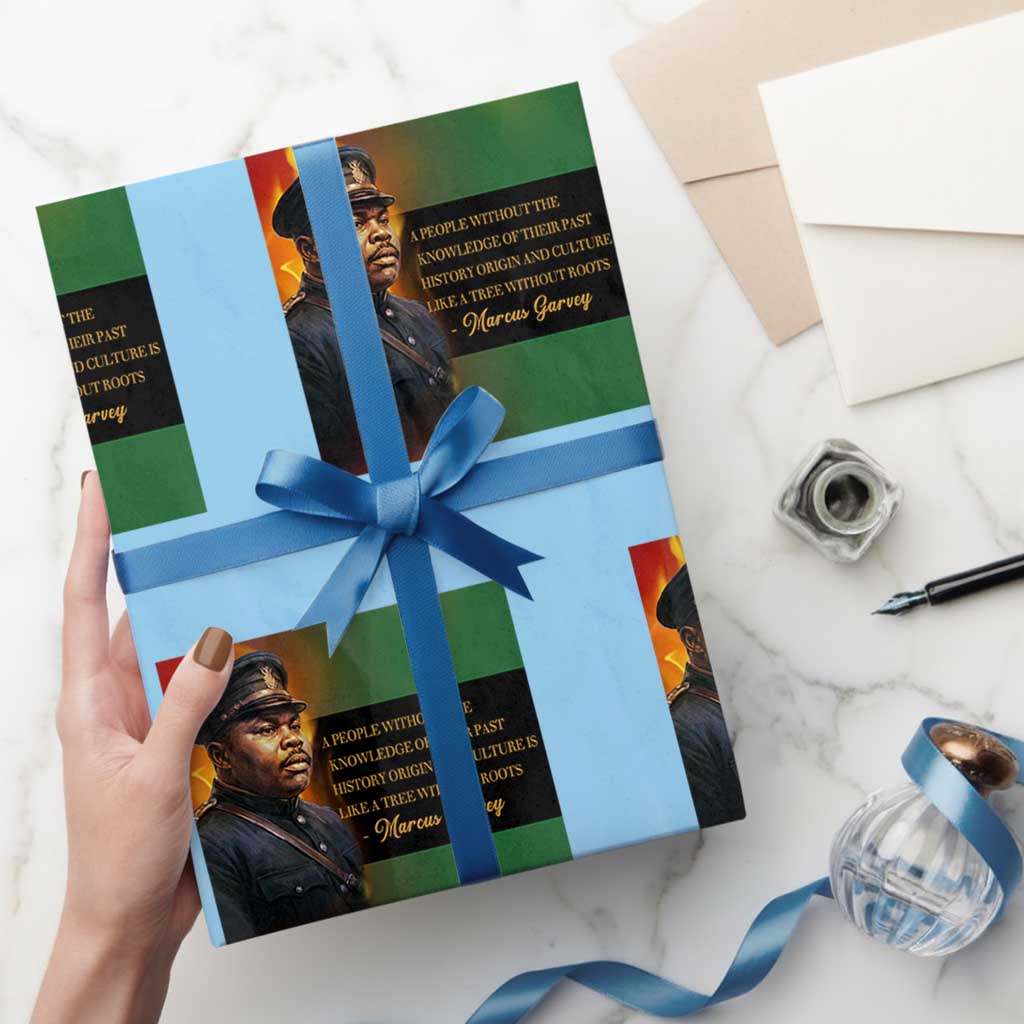 Marcus Garvey Pan African Flag Wrapping Paper Roll A People Without Knowledge Of Their Past Quote TS12 Light Blue Print Your Wear